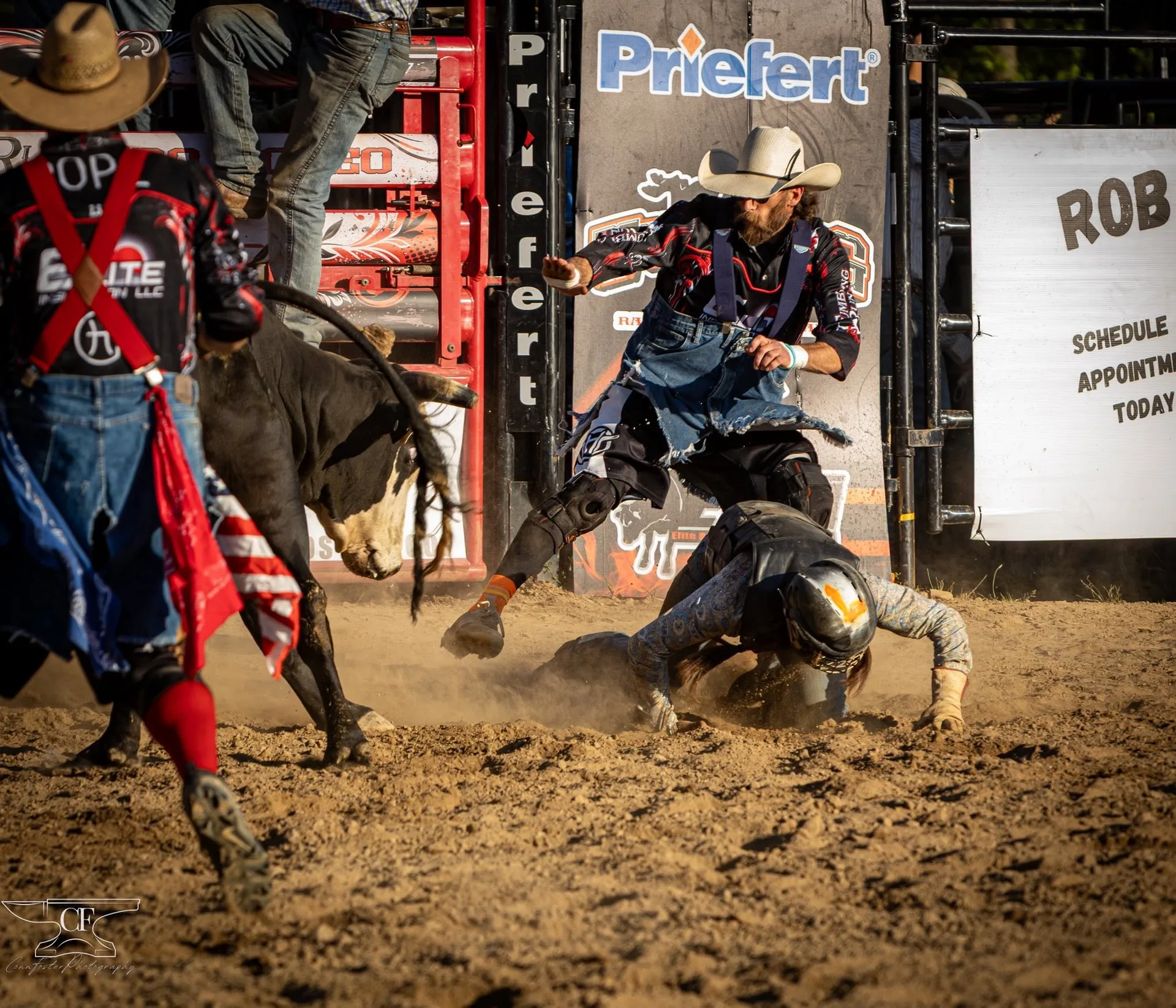Bull riding action at Tumbling Run Ranch